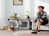 98cm Dog Crate Furniture with Removable Cushion for Large Dogs - Grey T3398P376382
