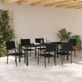 Garden Dining Set with Cushion 7 pcs Black Poly Rattan 3380041