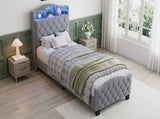 Upholstered Bed, 3FT single bed 90x190cm, Storage Bed, Soft backrest,With bed slats, With LED light N604P433669G