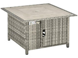 Outdoor PE Rattan Gas Fire Pit Table, Patio Square Propane Heater with Rain Cover, Glass Windscreen, T3398P328393