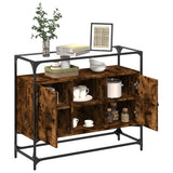 Sideboard with Glass Top Smoked Oak 98x35x81 cm Engineered Wood 846071