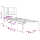 Metal Bed Frame without Mattress with Footboard Black 75x190cm 376332