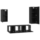 TV Cabinet Set Wall-mounted 4 pcs Black Oak Engineered Wood 3393283
