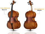 Full Side 4/4 Matte Natural Color Spruce Panel Cello with Bag Bow Rosin Bridge Strings 48508763