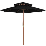 Double Decker Parasol with Wooden Pole Black 270 cm 313766