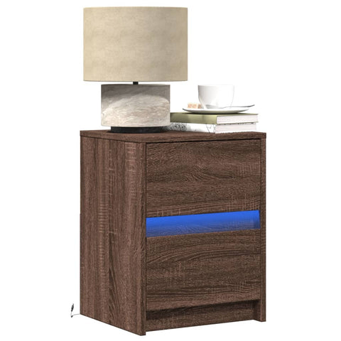 ZNTS Bedside Cabinets with LED Lights 2 pcs Brown Oak Engineered Wood 852046