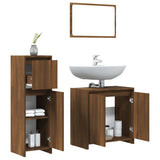 ZNTS 3 Piece Bathroom Furniture Set Brown Oak Engineered Wood 3143933