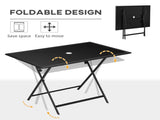 Folding Outdoor Dining Table for 6, Rectangle Table Tempered Glass Top with Parasol Hole T3398P325260