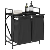 Laundry Basket 2 Compartments with Shelf Black Oak 859065