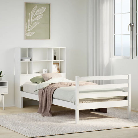 ZNTS Bookcase Bed without Mattress White 75x190 cm Small Single Solid Wood Pine 3321884