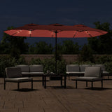 Double-Head Garden Parasol with LEDs Terracotta 449x265 cm 362958