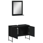 ZNTS 2 Piece Bathroom Cabinet Set Black Engineered Wood 3214339