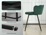 Set of Two Velvet-Feel Lotus Bar Stools - Dark Green T3398P377908