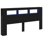 ZNTS Storage Headboard with LED Lights Black Oak 200x18,5x103,5 cm 863116