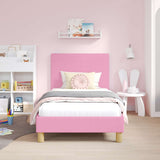 Children's Bed Frame with Headboard Pink 80 x 160 cm Fabric 42010987