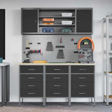 Work Cabinet with Drawer 7 pcs Black Engineered Wood and Steel 3321436