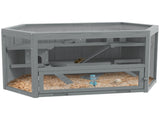 3 Tier Wooden Large Hamster Cage with Sliding Tray, Seesaws, Water Bottle, Grey T3398P375359