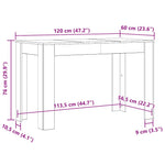 Dining Table White 120x60x76 cm Engineered Wood 800432