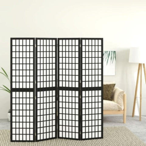 Folding 4-Panel Room Divider Japanese Style 160x170 cm Black 352080