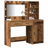 Dressing Table with Mirror Lights 2 pcs Brown Engineered Wood 3334270
