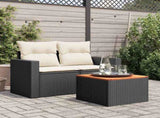 Garden Table Black 55x55x37 cm Poly Rattan and Acacia Wood 365975