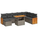 ZNTS 7 Piece Garden Sofa Set with Cushions Grey Poly Rattan Acacia 3327749