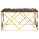 Coffee Table Gold Stainless Steel and Solid Sleeper Wood 349982