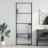 Interior Door Slim Black 76x201.5 cm Tempered Glass and Aluminium 155116