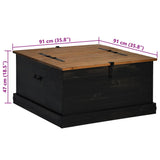 ZNTS Storage Chest HALDEN Black 91x91x47 cm Solid Wood Pine 4018408