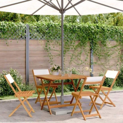 ZNTS 5 Piece Garden Dining Set Cream White Fabric and Solid Wood 3281784