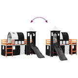 Kids' Loft Bed with Tower White&Black 80x200 cm Solid Wood Pine 3309152