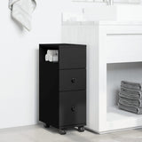 Narrow Bathroom Cabinet with Wheels Black Engineered Wood 855233