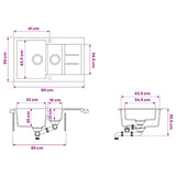 Kitchen Sink Double Basin Granite 80 x 50 x 30.5 cm Graphite 42053746