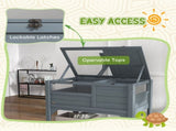 Wooden Tortoise House, with Shelter, Run, Shelf, Lamp Holder, Tray, Grey T3398P350001