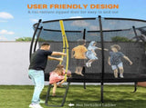 10ft Outdoor Trampoline with Enclosure Net, Spring Cover, Black T3398P425072