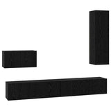 Wall TV Cabinet Wall-mounted 4 pcs Black Oak Engineered Wood 3393175