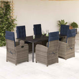 7 Piece Garden Dining Set with Cushions Grey Poly Rattan 3212447