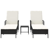 Sun Lounger Reclining 3 pcs Black and Cream White Poly Rattan 365432