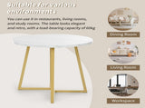 Modern metal frame marble pattern round coffee table with gold stand, suitable for N639P212599G