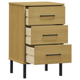 Bedside Cabinet with Metal Legs Brown Solid Wood Pine OSLO 350976