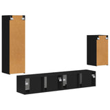 TV Cabinet Set Wall-mounted 4 pcs Black Engineered Wood 3409007