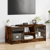 TV Cabinet with Glass Doors Smoked Oak 102x37x42 cm 836375