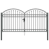Fence Gate ASSEN 301 x 200 cm Steel Grey Lockable 42008935