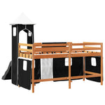 Kids' Loft Bed with Tower White&Black 80x200 cm Solid Wood Pine 3309125