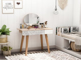Dressing Table with Drawer and Mirror height adjustable Wooden Oak Color Bedroom Dressing Room T3398P344161