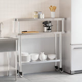 Kitchen Work Table with Overshelf 110x30x120 cm Stainless Steel 3208897