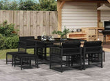 9 Piece Garden Dining Set with Cushions Black Poly Rattan 3211675