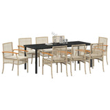 Garden Dining Set with Cushion 9 pcs Beige and Black Rattan 3380833