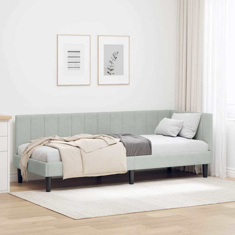 Corner Bed Frame with Headboard Light grey 80 x 200 cm Velvet 42016328