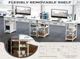 120cm Computer Desk with Power Outlets, Office Desk Study Table with 3 Fabric Drawers and 4 Storage T3398P343164